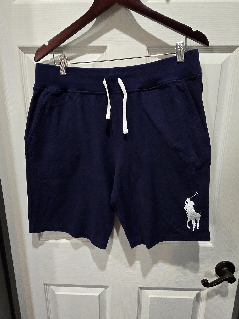 Polo by Ralph Lauren Navy Men's Drawstring Logo Shorts with White Embroidery